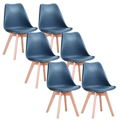 Set di 6 Sedie Tulip Design Gambe polipropilene Legno di faggio blu - Immagine 1 di 4