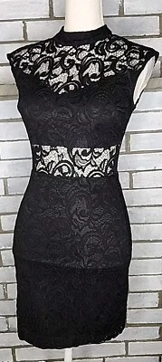 Vestido Vaina B Darlin Junior’s Sin Mangas Cuello Simulado Encaje Transparente Talla XS Negro Foto 1 de 4
