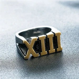 Vintage Thirteen Roman Numeral XIII Ring Stainless Steel Men's Biker Finger Ring - Picture 1 of 3