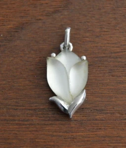 WHITING AND DAVIS Molded Tulip Design Pendant Silver tone Metal Vtg 1" H x 1/2" - Picture 1 of 4