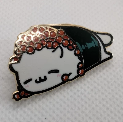 Broche de esmalte Neko Sushi Cat - Nori algas Tobiko Roe - Neko-Oi - Gatinho branco fofo - Imagem 1 de 4