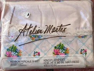 VTG c. 1973 Atelier Martex Gloria Vanderbilt King Flat Sheet No Iron Percale NOS - Picture 1 of 4
