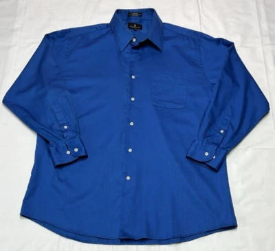 Valerio Garati Sateen 蓝色正装衬衫长袖纽扣男式大码 — 第 1/4 张图片