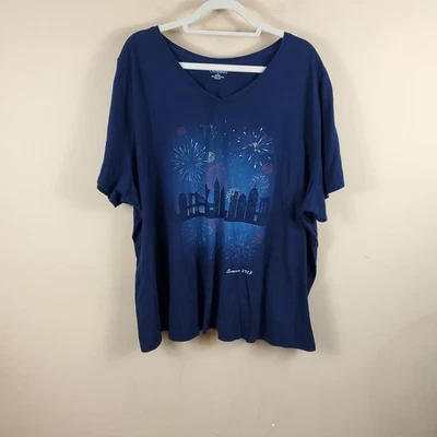 Camiseta Catherines Azul City Scape Manga Corta Cuello en V Talla 26/28W Foto 1 de 4