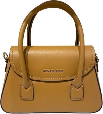MICHAEL KORS KATYA SMALL FLAP SATCHEL CROSSBODY BAG MK DEER LEATHER BROWN GOLD - Image 1 of 4