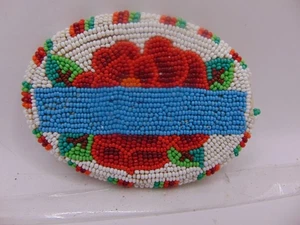 Vintage Native American Micro Beaded Floral Belt Buckle Buckskin Back Damaged - Picture 1 of 6