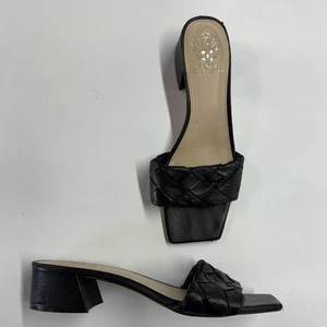 Vince Camuto Shoes Womens Size 9 Black Semtera Woven Block Heel Slip On Mules - Picture 1 of 9