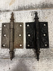 PAIR Old Door Hinges 3 X 2.5 Antique Steeple Top Vintage Cleaned Cast Iron Atlas - Picture 1 of 3
