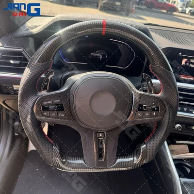 Volante deportivo de fibra de carbono real para BMW G30 530i M5 M8 X3M X5M con calefacción Foto 1 de 4