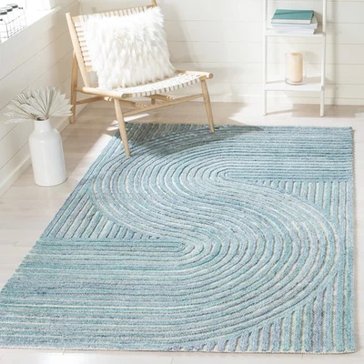 Alfombra de lana abstracta hecha a mano South Hampton Collection 4' x 6' azul SHA301M Foto 1 de 3