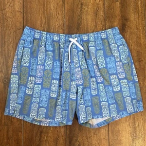 BearBottom Blue Tiki Heads Mesh Lined 5.5" Inseam Swim Trunk Shorts Men’s 2XL - Picture 1 of 12
