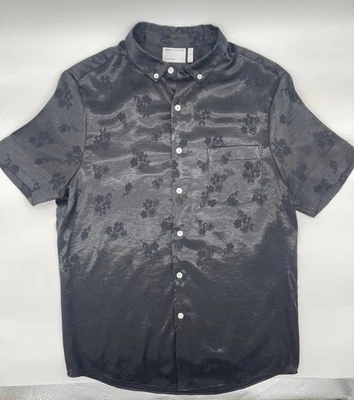 ASOS Men's Floral Jacquard Satin Short Sleeve Button Down Shirt Size Large Sexy - Image 1 of 4