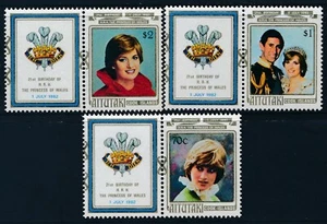 1982 AITUTAKI PRINCESS DIANA 21st BIRTHDAY WITH TABS SET OF 3 FINE MINT MNH (B) - Picture 1 of 1