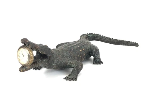 Maitland-Smith Bronze Verdigris Crocodile Desk Clock - Mint, Peter Pan theme Cover