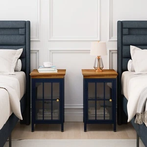Nightstand with Storage & Wood Tabletop, Bedside/Sofa Side Coffee Table - Picture 1 of 10