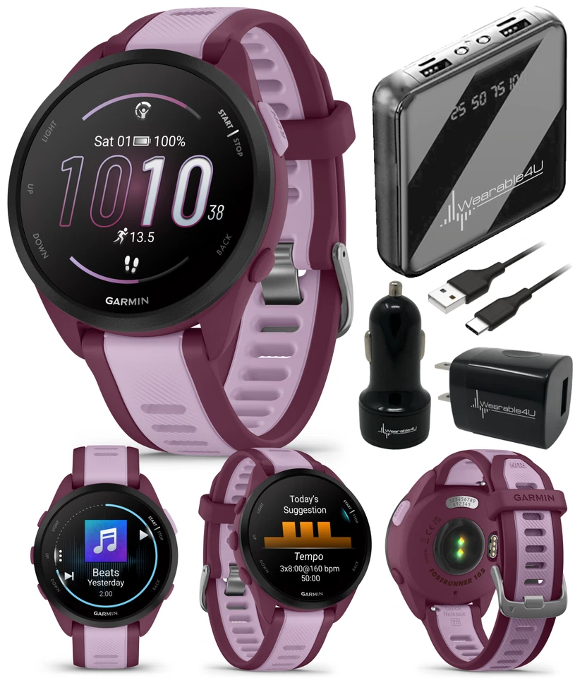 Garmin 010-02863-33 Forerunner 165 Music Smart Sport Watch Accessories Bundle