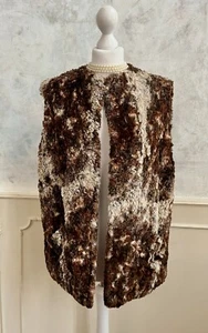 Vintage GLENN MODELS Brown Cream Animal Print Faux Fur Bodywarmer Waistcoat L - Picture 1 of 10