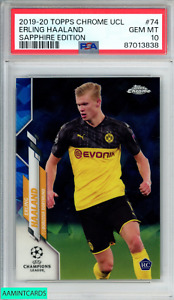 2019 TOPPS CHROME UCL SAPPHIRE EDITION ERLING HAALAND #74 ROOKIE RC PSA 10