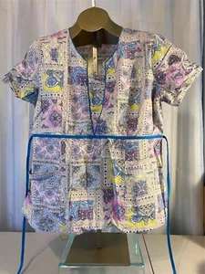 Baby Phat Women's Multi-Color Print Scrub Top V Neck Short Sleeve Size XL - Picture 1 of 6