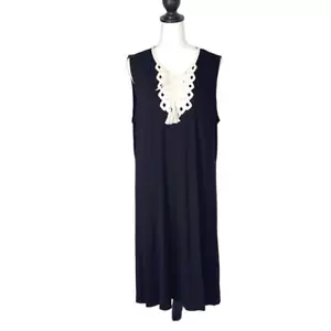 Max Studio Womens Shift Dress Sleeveless Embroidered Lace Tassel Black Size XL - Picture 1 of 8
