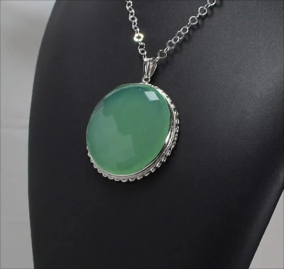 COLLANA CON CIONDOLO IN ARGENTO 925 CON AGATA VERDE CHIARO AGDV 0124 - Immagine 1 di 3