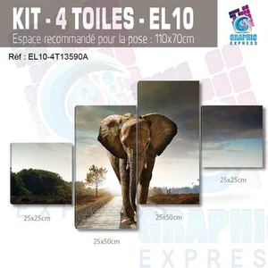 100x50cm - Set 4 LEINWÄNDE BEDRUCKT BILD LEINWAND - ELEFANT EL10-4T13590A - Bild 1 von 4