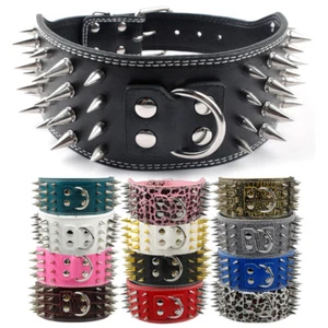 Spiked Studded PU Leather Dog Collars for Pitbull Mastiff Boxer L XL XXL 3" Wide - Picture 1 of 20