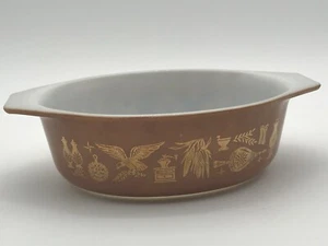 Pyrex Early American 043 Oval Casserole Dish Only Brown Gold 1 1/2 Qt Eagle Corn - Picture 1 of 9