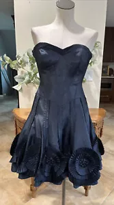 Vestido de cóctel Etoile para mujer 2 azul tafetán sin tirantes detalle floral ajuste acampanado MZ - Imagen 1 de 8