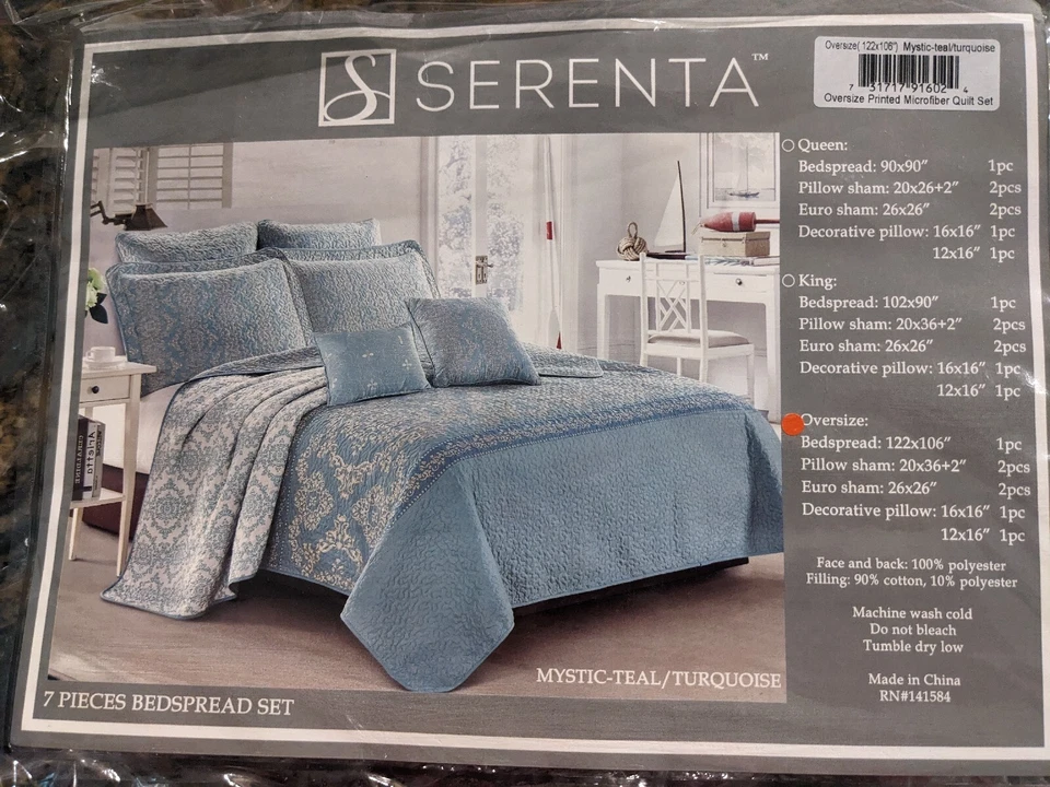 Serenta Mystic Reversible 7-piece Bedspread Set (Teal/Turquoise) California King - Image 1 of 1