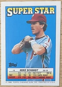 MIKE SCHMIDT, RARE ! 1988 TOPPS STICKER CARD, WOW !