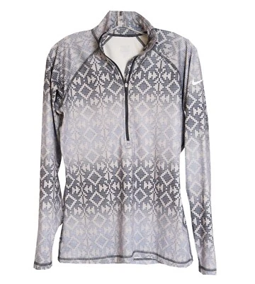 NIKE PRO Womens 1/2 Zip Polka Dot L/s Running Dri Fit Pullover Thumbholes L LG - Image 1 of 4