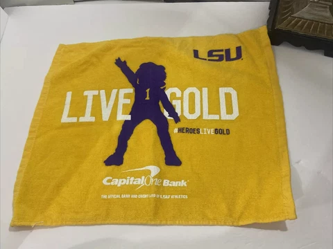 GORGEOUS LSU TIGERS LIVE GOLD RALLY TOWEL FROM CAPITAL ONE BANK Cover