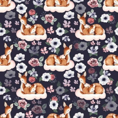 Baumwoll - Jersey  Stoff  Digitaldruck Reh Rehkitz Wolke Blau  15,90€/m - Bild 1 von 3