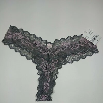 Tanga de encaje bragas grandes para mujer rosa gris transparente floral lencería sexy Rene Rofe  Foto 1 de 4