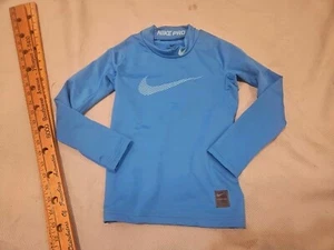 Nike Pro Dri-Fit Shirt Youth Boys Size Small Blue Long Sleeve Graphic Print Tee - Picture 1 of 11