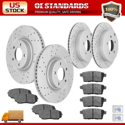 AWD Rotores de disco perforados delanteros traseros pastillas de freno de cerámica para Ford Edge Lincoln MKX Foto 1 de 4