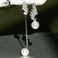 New  Woman's AAA+ White Sapphire Long Ear Stud 925 Silver Filled Tassel earrings