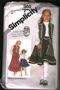 5162 Vintage Simplicity Sewing Pattern Girls 1980s Gunne Sax Skirt Blouse Vest - Picture 1 of 2