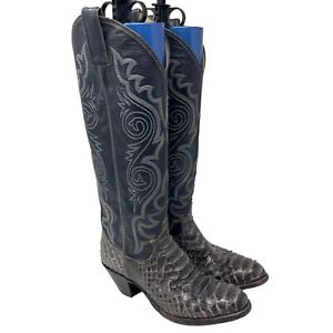 Justin Vintage handmade cowgirl boots 4B black embroidered viper sopythana skin