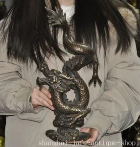16.8" old Chinese bronze fengshui Zodiac animal loong dragon statue - Picture 1 of 10