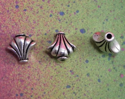100 Fan Shell Beads 9 x 10 Charms Decorative Tube Spacer Silver Metal Big Hole - Image 1 of 4