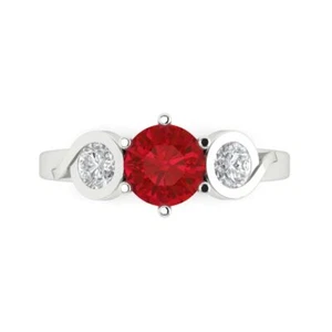 1.85 ct Round 3 stone Tourmaline Promise Bridal Wedding Ring Real 14k white Gold - Picture 1 of 11