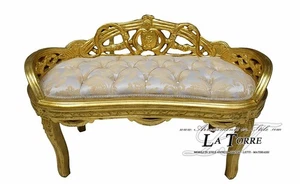 Bankbank Bank im Barockstil Goldgestell Damaststoff Elfenbein AR1563 - Bild 1 von 3