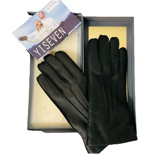 Neu im Karton schwarze Hirschlederhandschuhe Kaschmir gefüttert Damengröße 7 Medium Geschenk - Bild 1 von 8