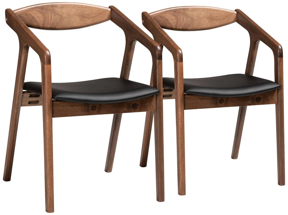 Juego de 2 sillas de comedor Harland negras de imitación de cuero y madera Foto 1 de 1