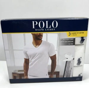 POLO RALPH LAUREN Men's 2XL White Classic Fit V-Neck 3 Pack T-Shirts NEW - Picture 1 of 20