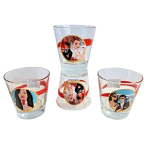 Lot x 4 Vtg Cerve Rosso Antico Lowball Tumbler Glasses Retro Graphics HTF Rare - Picture 1 of 10