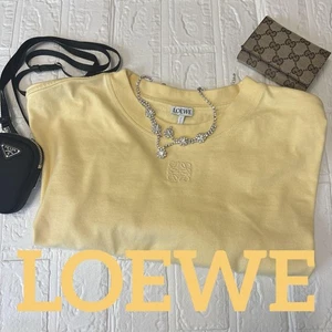 LOEWE Cropped T Shirt Size XS Light Yellow Logo Embroidery Nearly Unused HN6704 - Picture 1 of 7