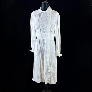 Vintage Nurse Uniform M Side Snaps Long Sleeves Peter Pan Collar Very Good Cond - Picture 1 of 12